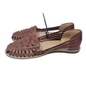 Nisolo 7.5 Brown Leather Huarache Sandal Woven Boho Casual Coastal Flat